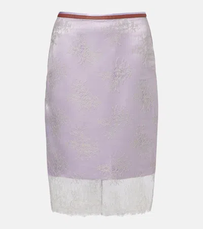 Jacques Wei Embroidered Leather-trimmed Lace Midi Skirt In Multi