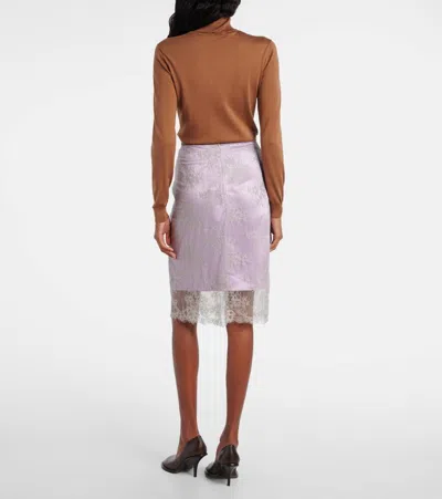 Jacques Wei Embroidered Leather-trimmed Lace Midi Skirt In Multi