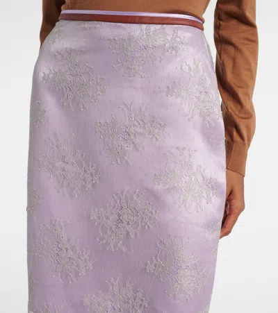Jacques Wei Embroidered Leather-trimmed Lace Midi Skirt In Multi