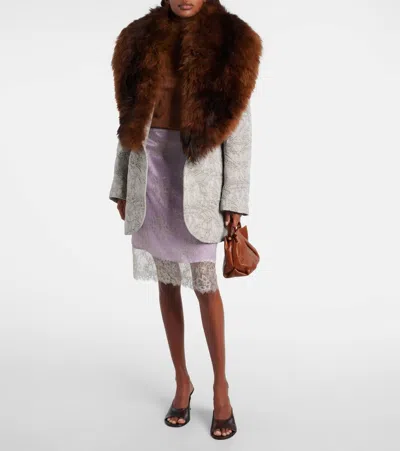 Jacques Wei Embroidered Leather-trimmed Lace Midi Skirt In Multi