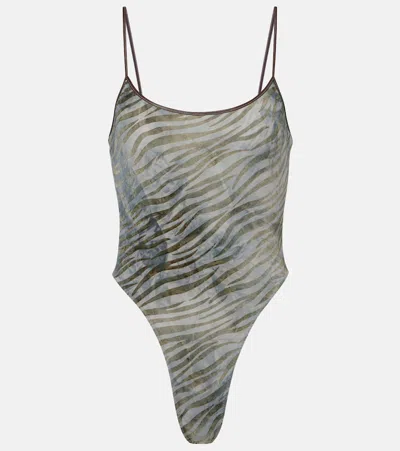 Jacques Wei Zebra-print Bodysuit In Gray
