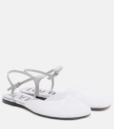 Loewe Toy Embellished Mesh Ankle-strap Ballerina Flats In White