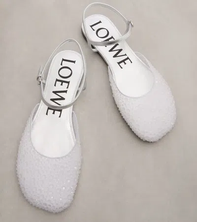 Loewe Toy Embellished Mesh Ankle-strap Ballerina Flats In White