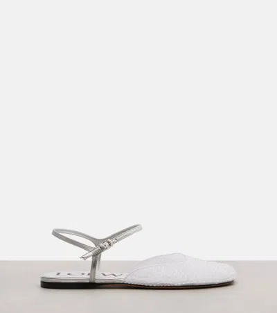 Loewe Toy Embellished Mesh Ankle-strap Ballerina Flats In White