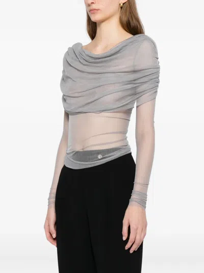 Christopher Esber Veiled Silk Top In Gray