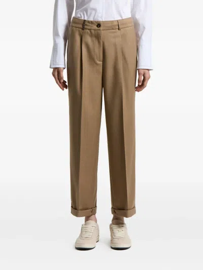 Peserico Wool Trousers Pleated Front Cuffed Hem In Animal Print