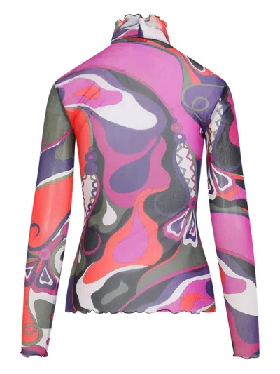 Pucci Abstract-print Turtleneck Sheer Top Clothing In Black
