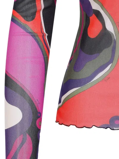 Pucci Abstract-print Turtleneck Sheer Top Clothing In Black