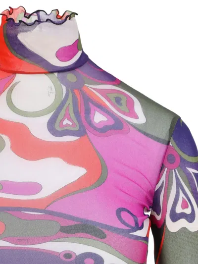 Pucci Abstract-print Turtleneck Sheer Top Clothing In Black
