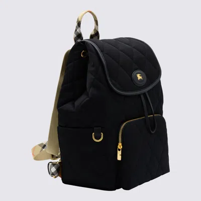 Burberry Womens Black Horseshoe Drawstring Woven Backpack