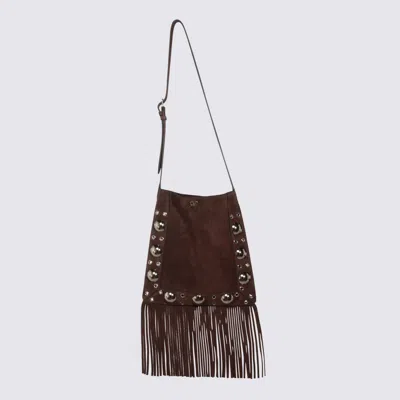 Valentino Garavani Fringed Suede Shoulder Bag With Adjustable Strap In Brown