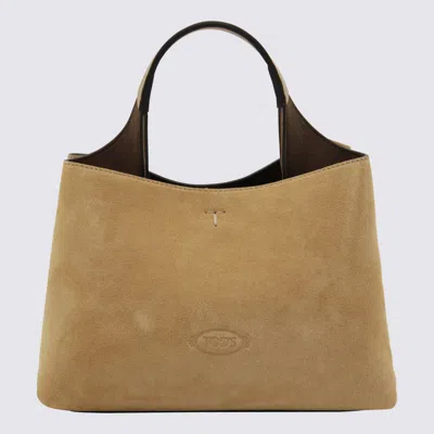 Tod's Cream Leather Top Handle Bag In Brown