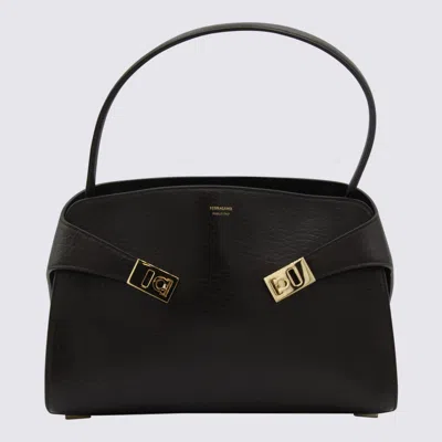 Ferragamo Dark Brown Hug Soft Bicolor Shoulder Bag In Black