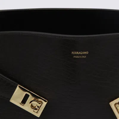 Ferragamo Dark Brown Hug Soft Bicolor Shoulder Bag In Black
