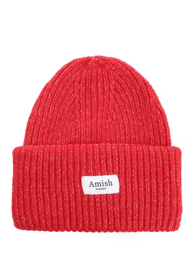 Amish Ribbed Logo-patch Beanie In Red