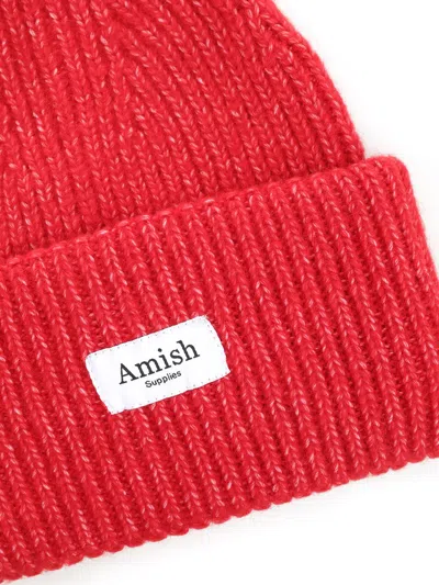 Amish Ribbed Logo-patch Beanie In Red