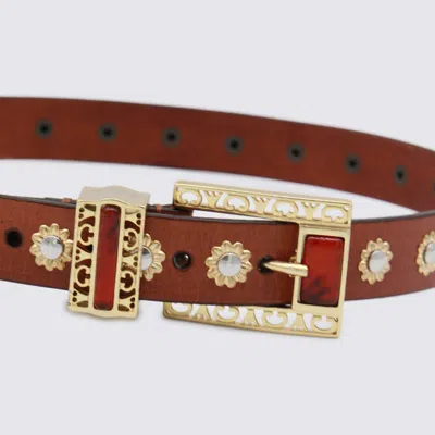 Golden Goose Belt With Amber Inserts Leather Body With Metallic Gold Flower Details Belts Brown