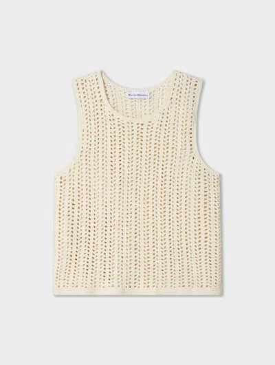 White & Warren Hand Crochet Lofty Cotton Tank Top In Ivory In White