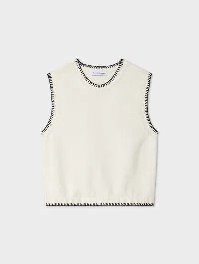 White & Warren Cotton Blanket Trim Tank Top In Ivory/black In Multi