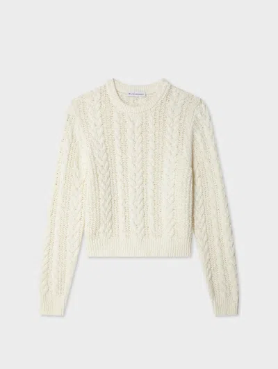 White & Warren Cotton Cable Crewneck Top In Ivory In White