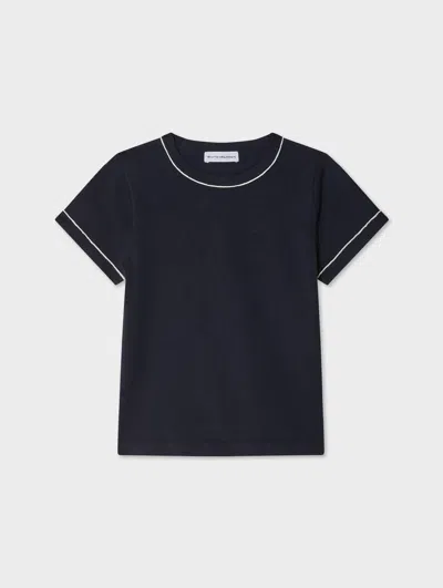White & Warren Fine Cotton Baby Tee Top In Deep Wave/white In Deep Wave/white In Blue