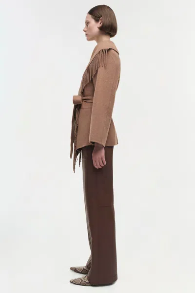 Simkhai Rowen Fringe Belted Wool-blend Jacket In Brown