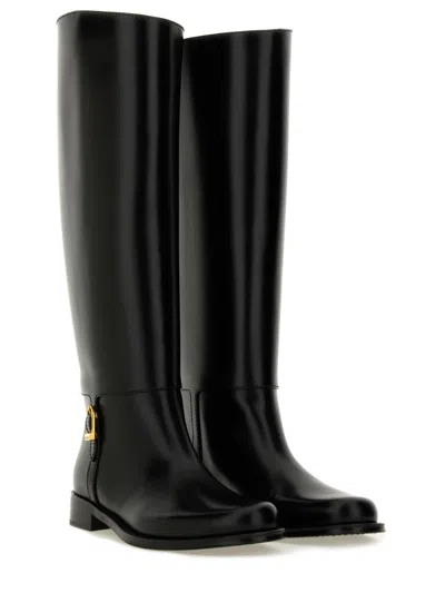 Saint Laurent Black Horny Leather Boots In Black