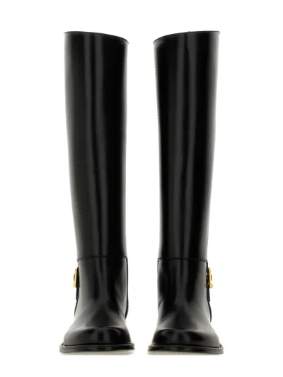 Saint Laurent Black Horny Leather Boots In Black