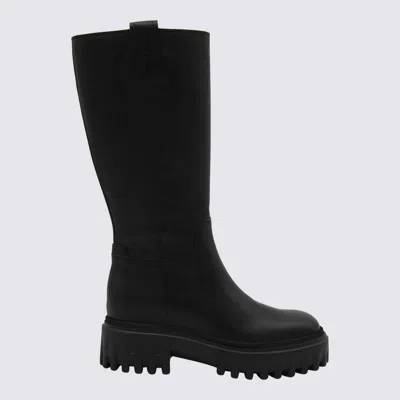 Hogan Knee-high Boots With Chunky Sole And Pull Tab In Black