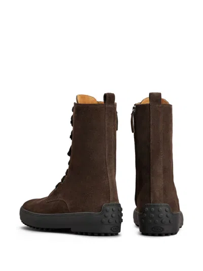 Tod's Winter Driver Sole High Lace Up Boots Shoes In Brown
