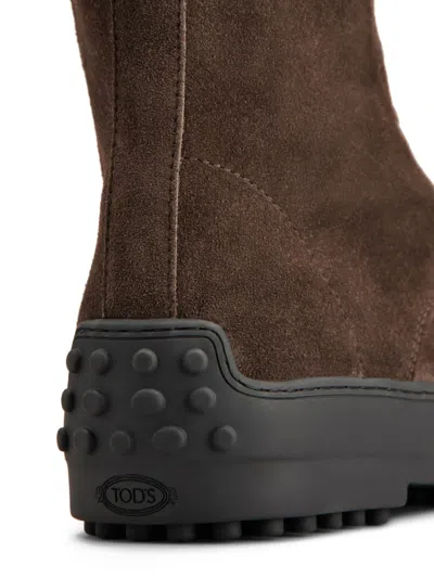 Tod's Winter Driver Sole High Lace Up Boots Shoes In Brown