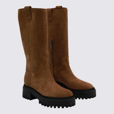 Hogan Platform Zip-fastening Knee-high Boots In Brown