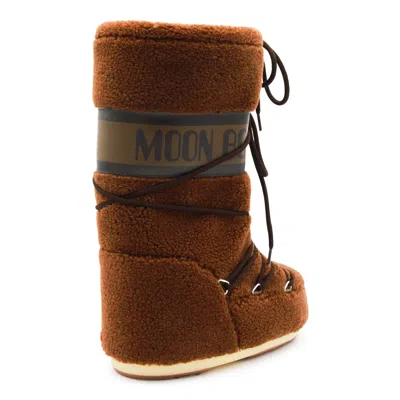 Moon Boot Icon Faux Leather-trimmed Fleece Snow Boots In Brown
