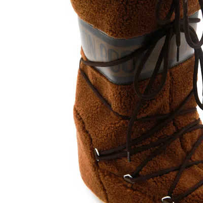 Moon Boot Icon Faux Leather-trimmed Fleece Snow Boots In Brown