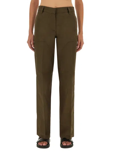 Tory Burch Green Cotton Trouser In Brown