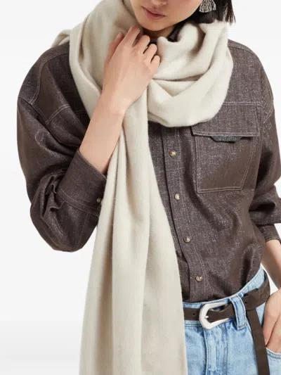 Brunello Cucinelli Cashmere Wrap Fringed In Gray