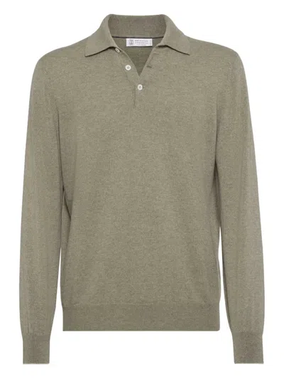 Brunello Cucinelli Cashmere Long Sleeve Polo Shirt In Gray