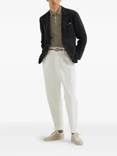 Brunello Cucinelli Cashmere Long Sleeve Polo Shirt In Gray