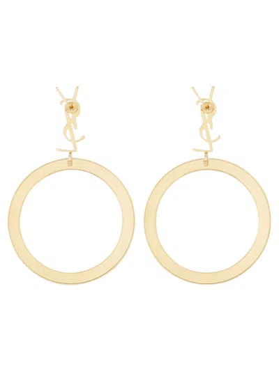 Saint Laurent Cassandre Pendant Hoop Earrings In Gold