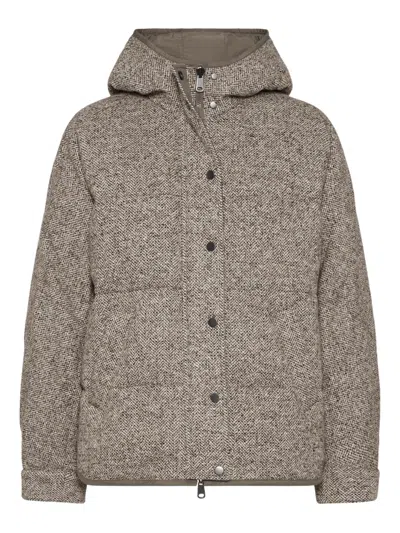 Brunello Cucinelli Chevron-pattern Down Jacket In Brown