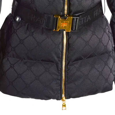 Elisabetta Franchi Jacquard Sail Fabric Down Jacket With Belt Clothing In Black