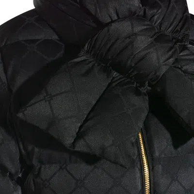 Elisabetta Franchi Jacquard Sail Fabric Down Jacket With Belt Clothing In Black