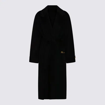 Elisabetta Franchi Black Coat With Notched Revers And Front Belt Closure In Wool Woman In Black