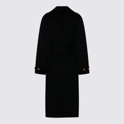 Elisabetta Franchi Black Coat With Notched Revers And Front Belt Closure In Wool Woman In Black