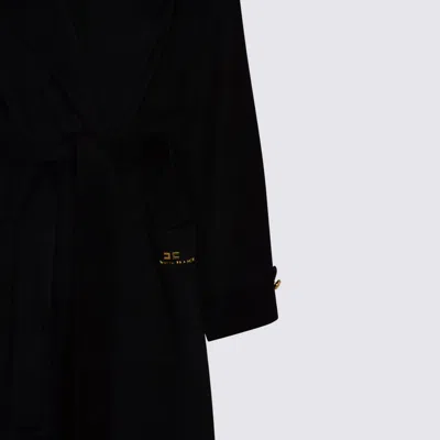Elisabetta Franchi Black Coat With Notched Revers And Front Belt Closure In Wool Woman In Black