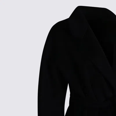 Elisabetta Franchi Black Coat With Notched Revers And Front Belt Closure In Wool Woman In Black