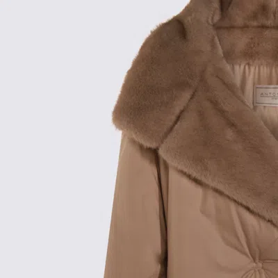 Antonelli Fur Collar Long-sleeved Coat In Brown