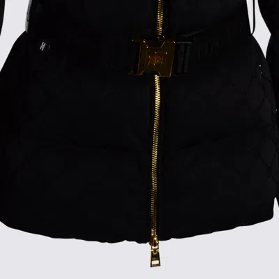Elisabetta Franchi Jacquard Sail Fabric Down Jacket With Belt Clothing In Black