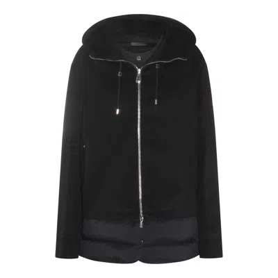 Moorer Hooded Long Sleeve Down Jacket With Pockets In Black
