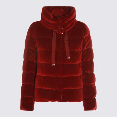 Herno Padded Burgundy Velvet Down Coat With High Collar In Red